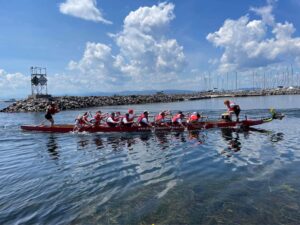 Our dragon boat team, "BT"Hetis paddling during the first race!